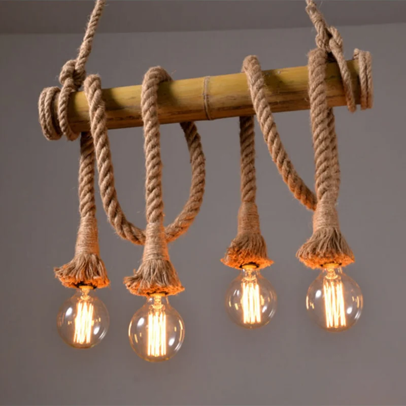 Flaxen zichtbare lamp hanglamp Rustiek restauranteilandplafondlamp met bamboebuis Clearhalo