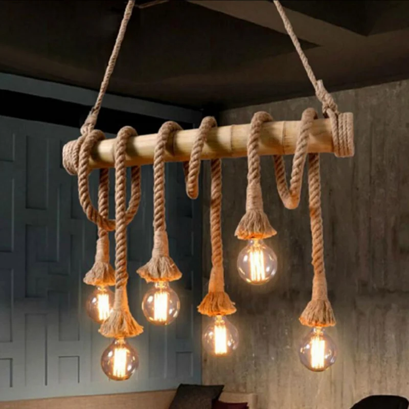 Flaxen zichtbare lamp hanglamp Rustiek restauranteilandplafondlamp met bamboebuis Clearhalo