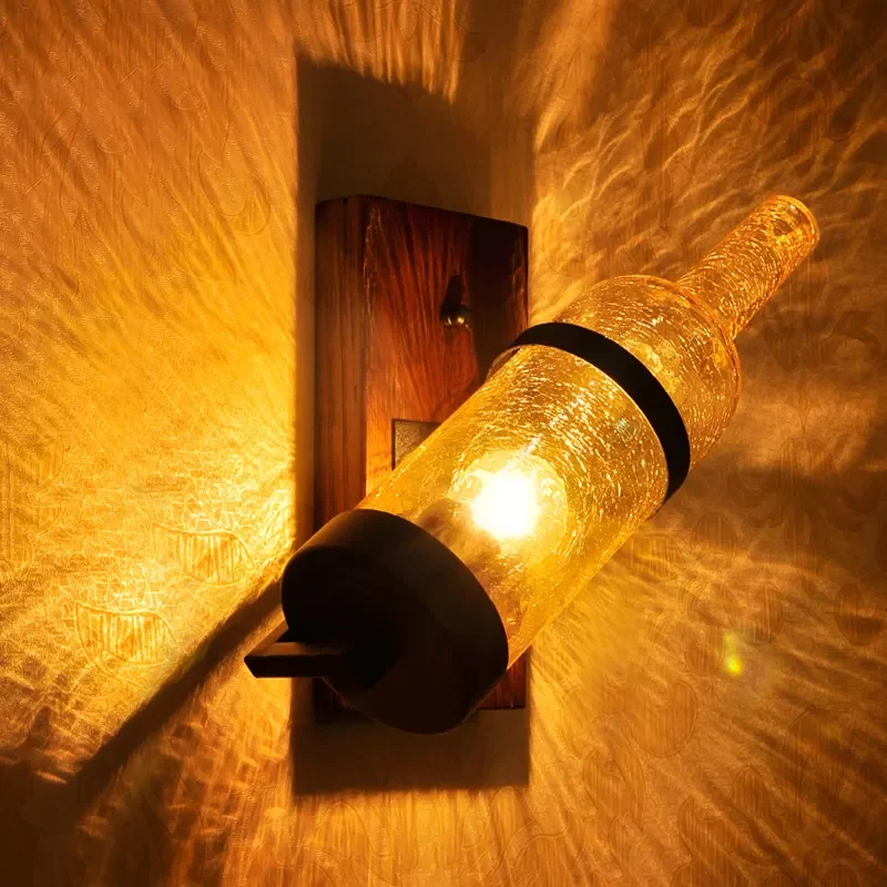 Fles Slaapkamer Wandmontage Lichtpunt Magazijn Mat Wit/Geel Crackle Glas 1/2-Lamp Houten Wandlamp Clearhalo