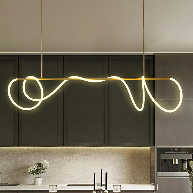 Flexibele buishanglamp van acryl Minimalistische LED-eilandlamp met lineaire arm goud, warm/wit/natuurlijk licht Clearhalo