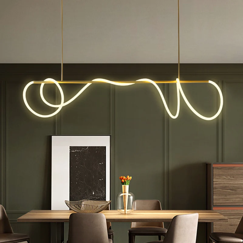 Flexibele buishanglamp van acryl Minimalistische LED-eilandlamp met lineaire arm goud, warm/wit/natuurlijk licht Clearhalo