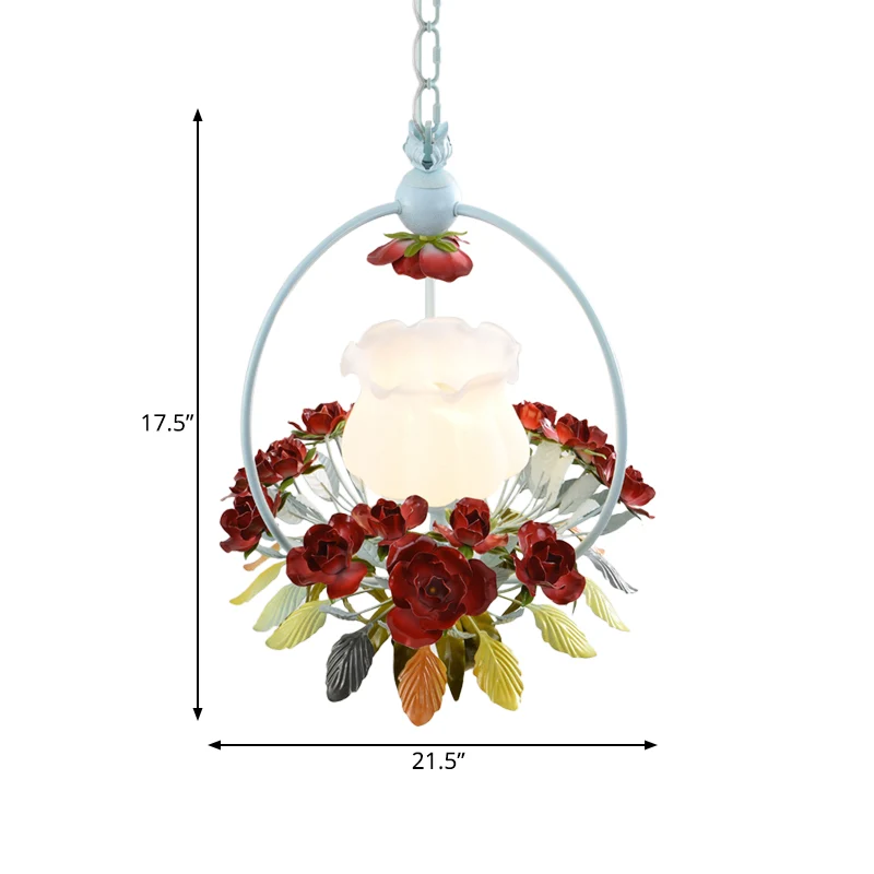 Floret Slaapkamer Pendellicht Romantische Pastorale Opaal Glazen Enkele Witte en Rode Hanglamp Clearhalo