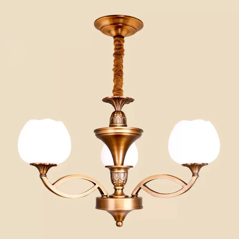 Flowerbud Woonkamer Plafondkroonluchter Traditioneel Wit Glas 3/6/8 Lampen Messing Hanglamp Clearhalo