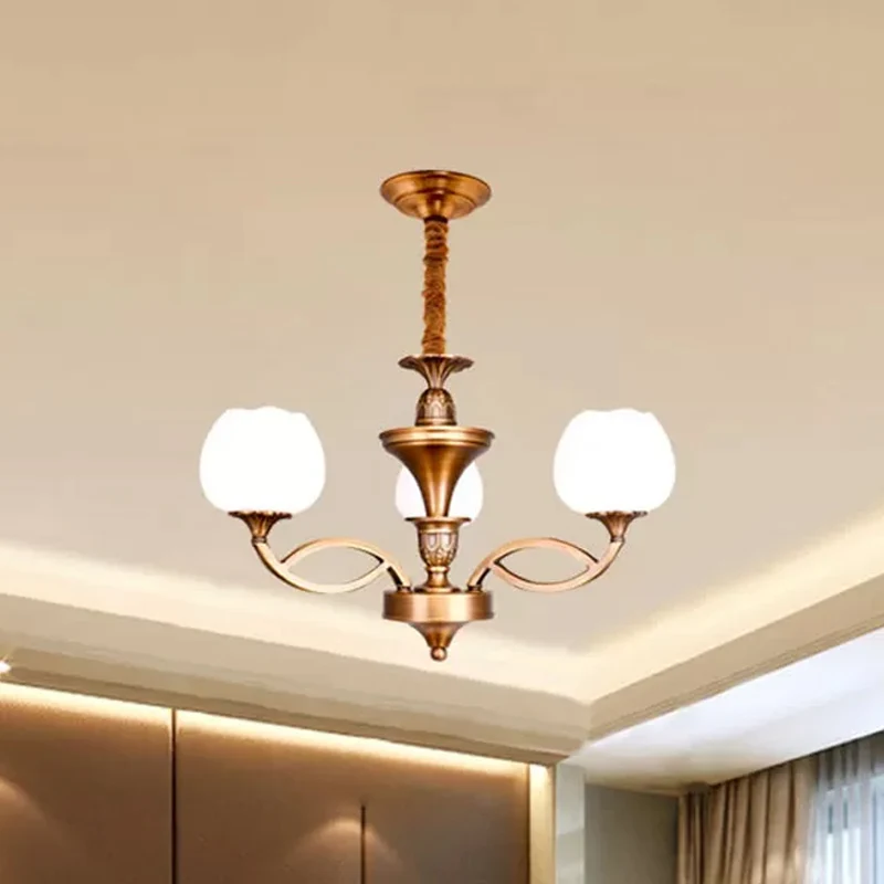 Flowerbud Woonkamer Plafondkroonluchter Traditioneel Wit Glas 3/6/8 Lampen Messing Hanglamp Clearhalo