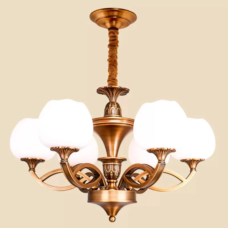 Flowerbud Woonkamer Plafondkroonluchter Traditioneel Wit Glas 3/6/8 Lampen Messing Hanglamp Clearhalo