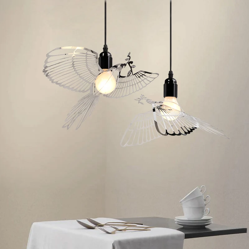 Flying Bird Shade Hanglamp Rustiek Retro Metaal 1 Licht Zilver Hangende Hanglamp voor Bar Clearhalo
