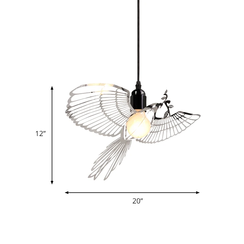 Flying Bird Shade Hanglamp Rustiek Retro Metaal 1 Licht Zilver Hangende Hanglamp voor Bar Clearhalo