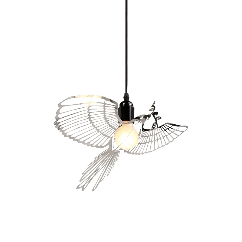 Flying Bird Shade Hanglamp Rustiek Retro Metaal 1 Licht Zilver Hangende Hanglamp voor Bar Clearhalo