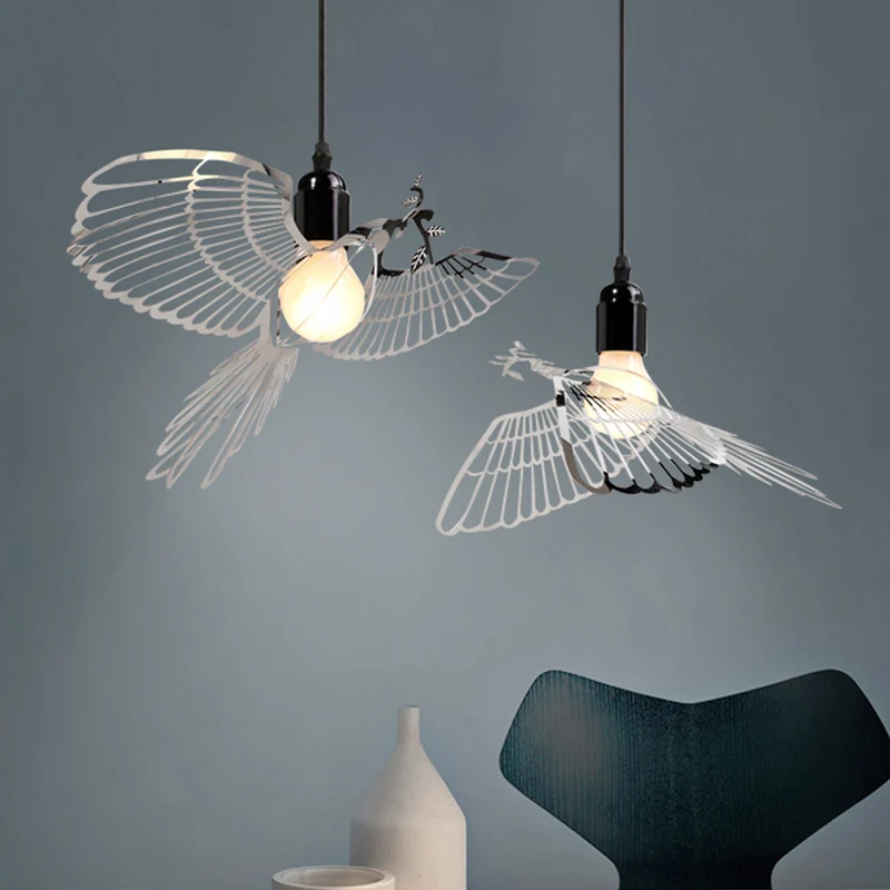 Flying Bird Shade Hanglamp Rustiek Retro Metaal 1 Licht Zilver Hangende Hanglamp voor Bar Clearhalo