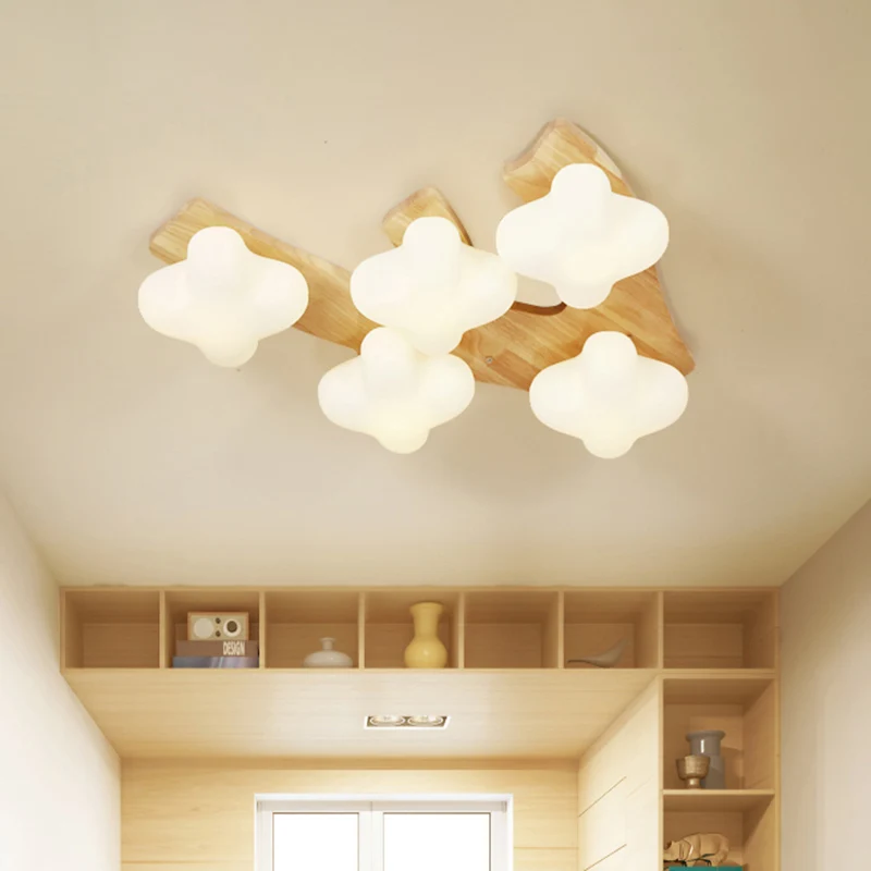 Foyer Pruimenbloesem Plafondlamp Matglas Creatief Beige & Wit LED-plafondmontagelicht Clearhalo