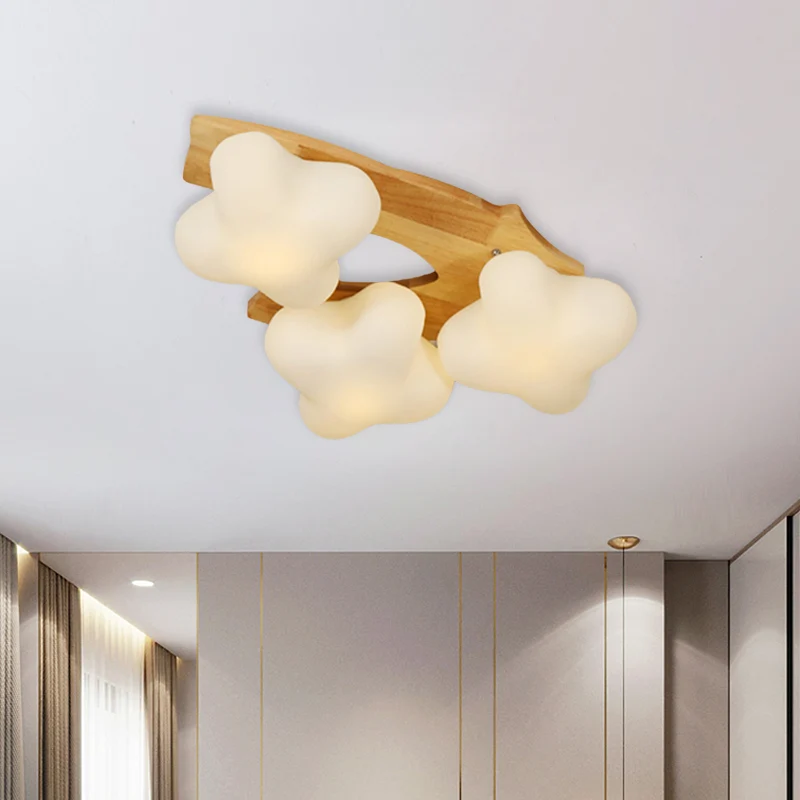 Foyer Pruimenbloesem Plafondlamp Matglas Creatief Beige & Wit LED-plafondmontagelicht Clearhalo