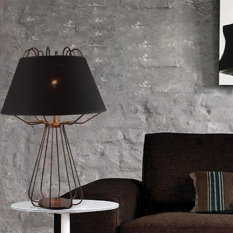 Frame nachttafellamp modernistisch ijzer 1 lamp wit/zwarte afwerking nachtlamp met stoffen kap Clearhalo