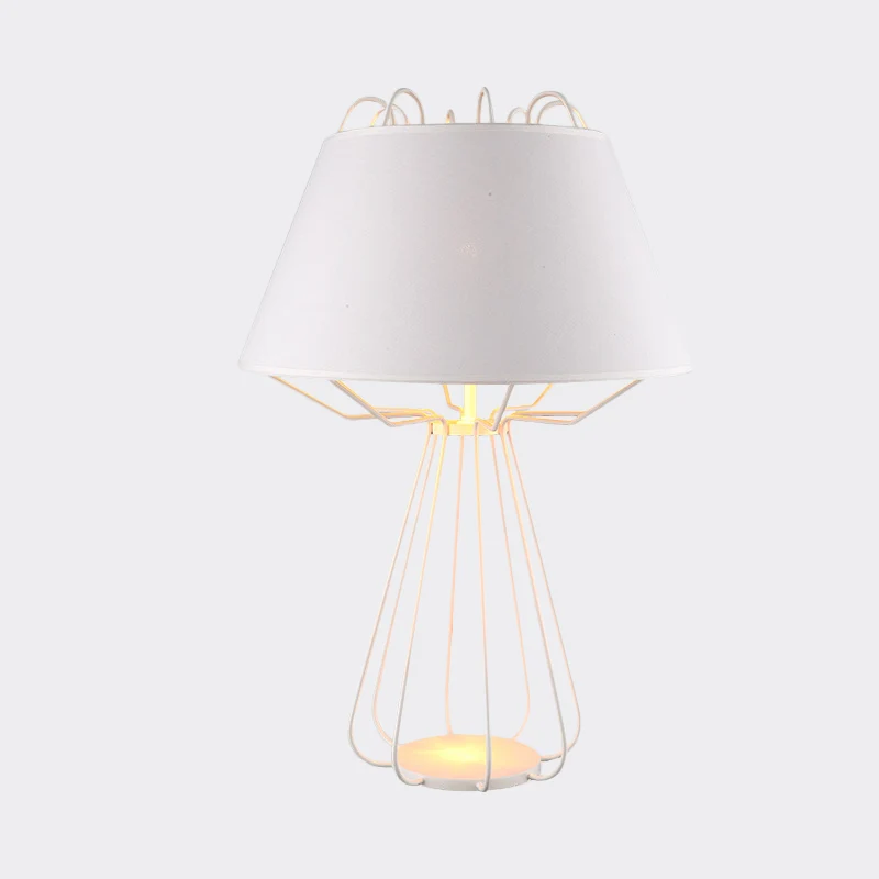 Frame nachttafellamp modernistisch ijzer 1 lamp wit/zwarte afwerking nachtlamp met stoffen kap Clearhalo