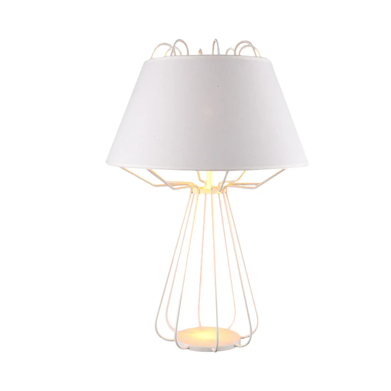Frame nachttafellamp modernistisch ijzer 1 lamp wit/zwarte afwerking nachtlamp met stoffen kap Clearhalo