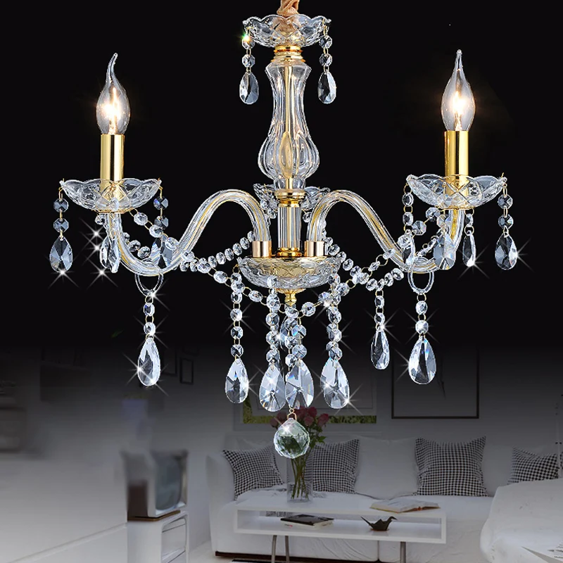 Franse stijl kristallen kaars kroonluchter 3-lichts gouden plafond hanglamp Clearhalo