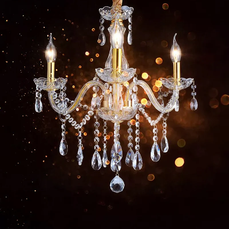 Franse stijl kristallen kaars kroonluchter 3-lichts gouden plafond hanglamp Clearhalo