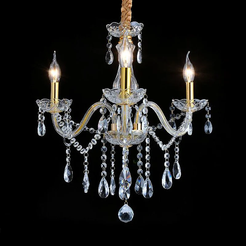 Franse stijl kristallen kaars kroonluchter 3-lichts gouden plafond hanglamp Clearhalo