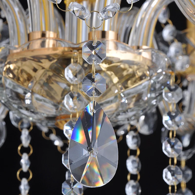 Franse stijl kristallen kaars kroonluchter 3-lichts gouden plafond hanglamp Clearhalo
