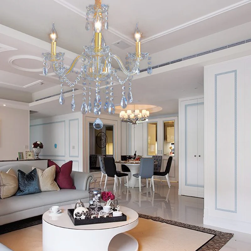 Franse stijl kristallen kaars kroonluchter 3-lichts gouden plafond hanglamp Clearhalo