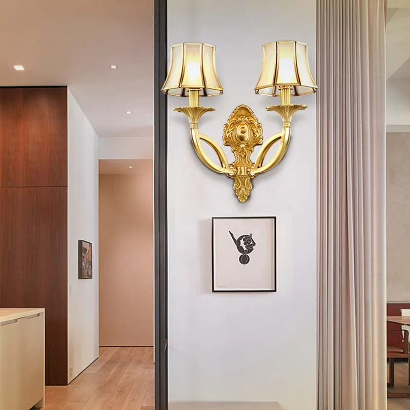 Frost Glass Flare-vormige wandgemonteerde lamp Klassieke gangwandverlichting goud Clearhalo