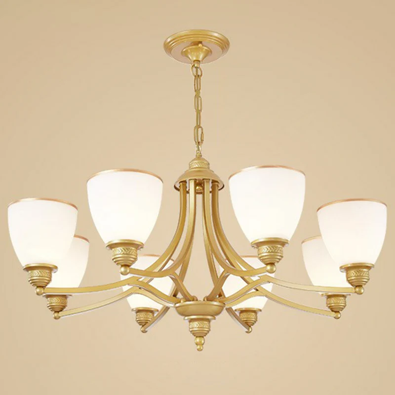 Frosted Glass Bell Shade Kroonluchter Hanglamp Vintage Woonkamer Hanglamp Clearhalo