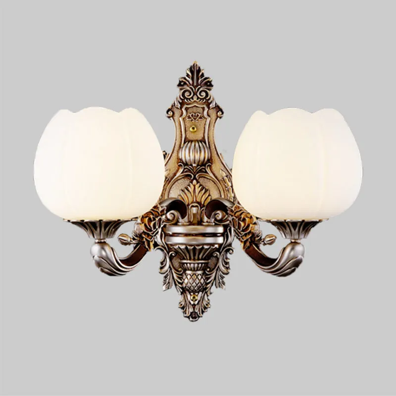 Frosted Glass Bloom Wandverlichting Vintage 1/2-Head Woonkamer Wandlamp Blaker met Gebogen Arm Koffie Clearhalo