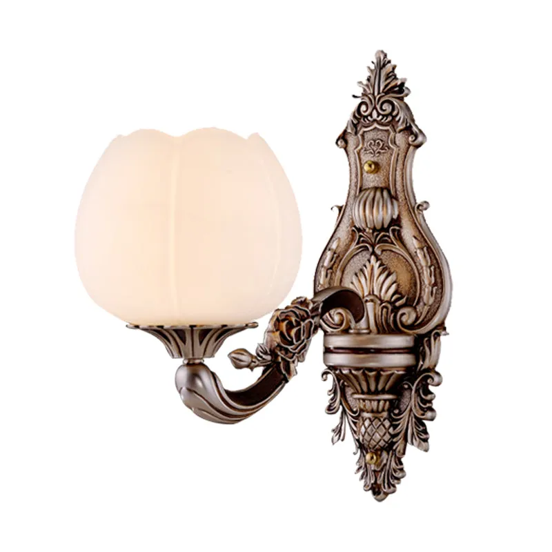 Frosted Glass Bloom Wandverlichting Vintage 1/2-Head Woonkamer Wandlamp Blaker met Gebogen Arm Koffie Clearhalo