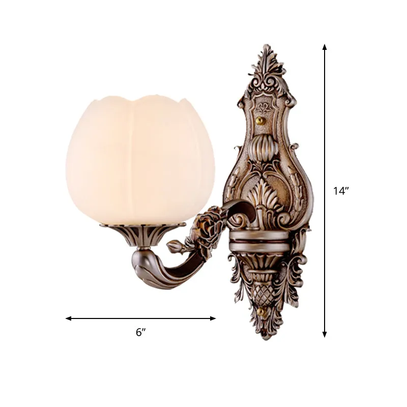 Frosted Glass Bloom Wandverlichting Vintage 1/2-Head Woonkamer Wandlamp Blaker met Gebogen Arm Koffie Clearhalo