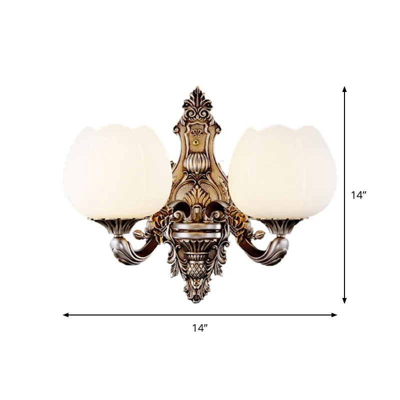 Frosted Glass Bloom Wandverlichting Vintage 1/2-Head Woonkamer Wandlamp Blaker met Gebogen Arm Koffie Clearhalo