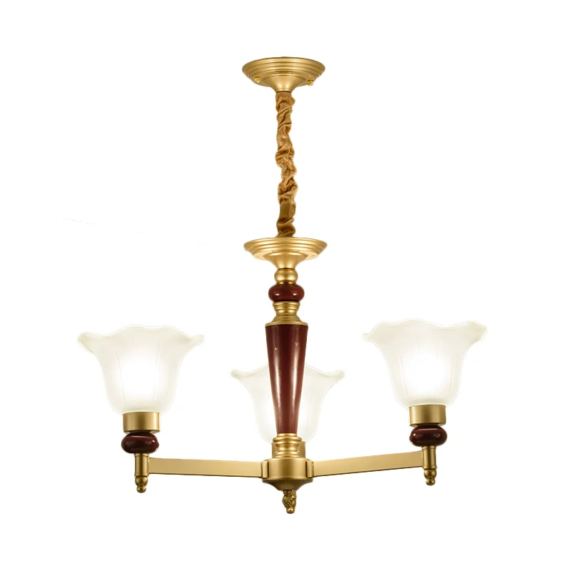 Frosted Glass Blossom Kroonluchter Lichte Rustieke Stijl 3/6/8 Lichten Woonkamer Ophanging Hanger Goud Clearhalo