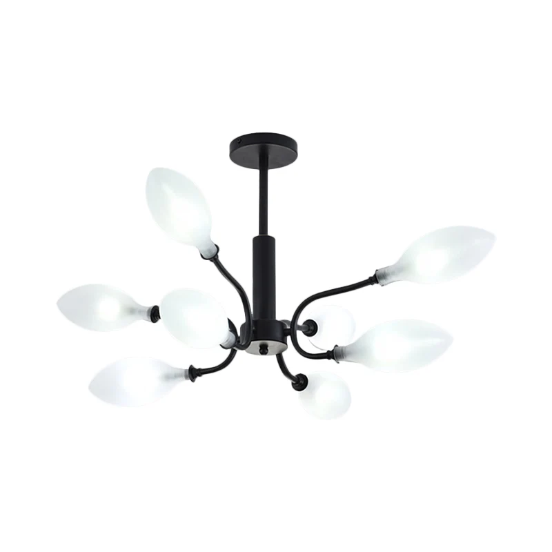 Frosted Glass Branch Kroonluchter Woonkamer Multi Light Smeedijzeren Plafondlamp Zwart Clearhalo