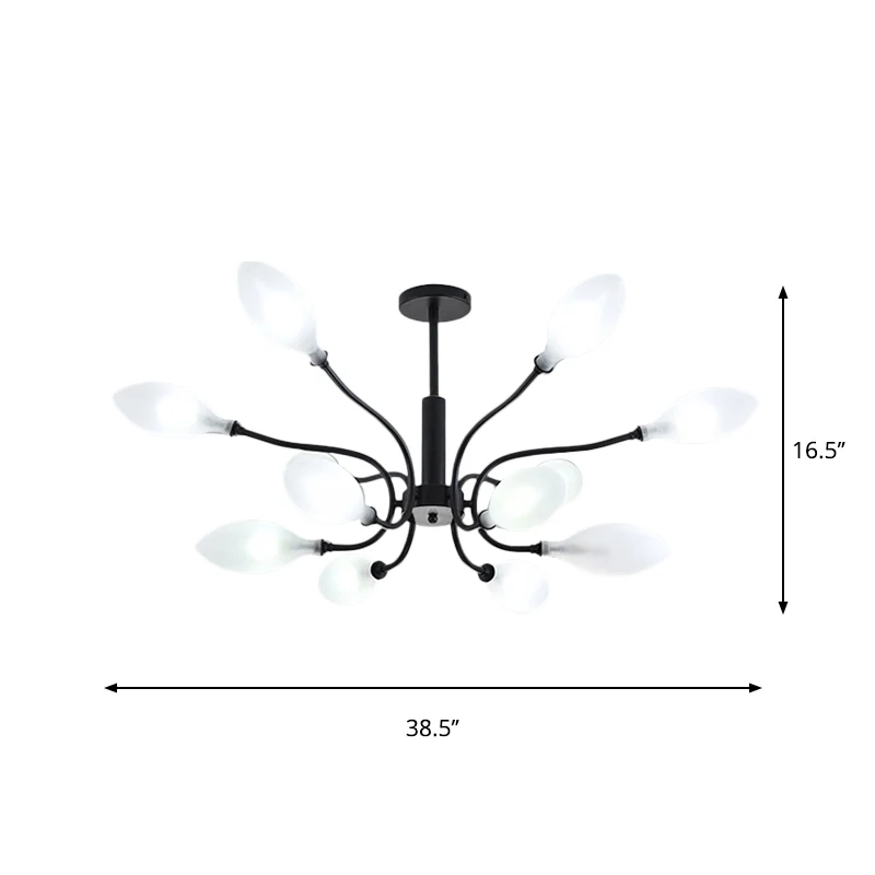 Frosted Glass Branch Kroonluchter Woonkamer Multi Light Smeedijzeren Plafondlamp Zwart Clearhalo