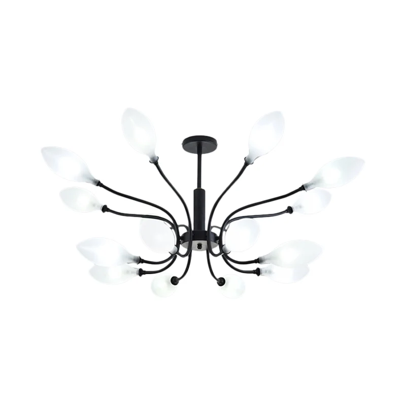Frosted Glass Branch Kroonluchter Woonkamer Multi Light Smeedijzeren Plafondlamp Zwart Clearhalo