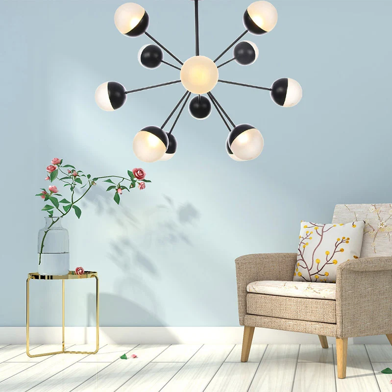 Frosted Glass Bubbly Kroonluchter Licht Hedendaags 12-kops plafondophanglamp zwart Clearhalo