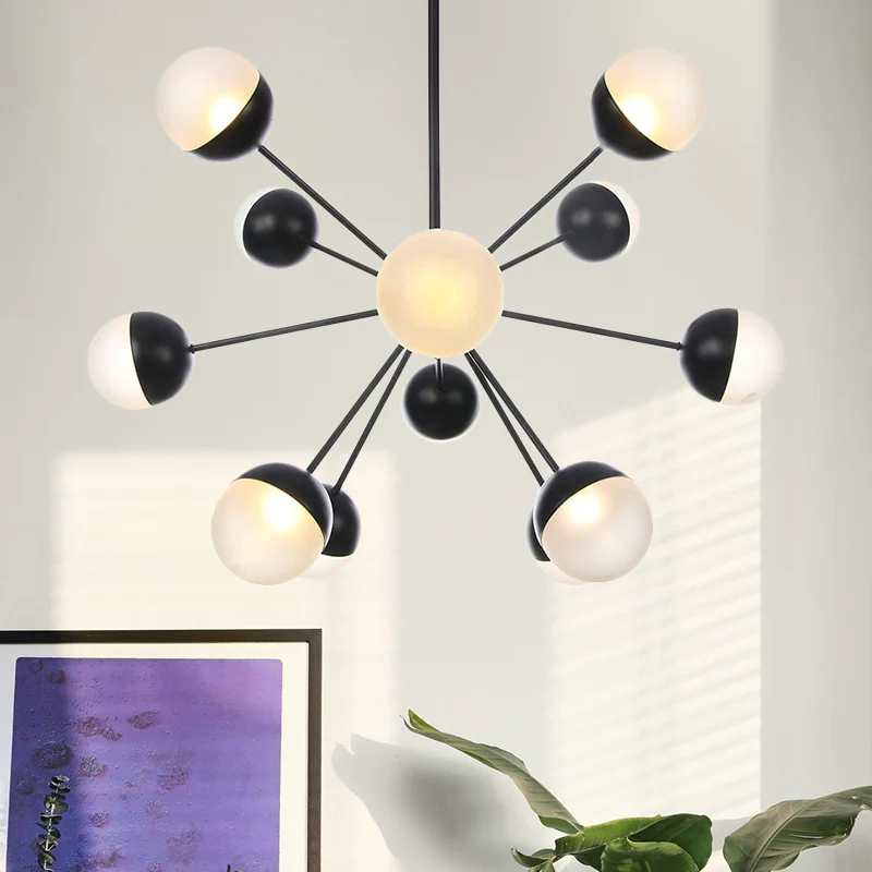 Frosted Glass Bubbly Kroonluchter Licht Hedendaags 12-kops plafondophanglamp zwart Clearhalo