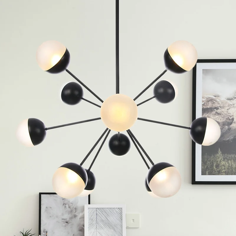 Frosted Glass Bubbly Kroonluchter Licht Hedendaags 12-kops plafondophanglamp zwart Clearhalo