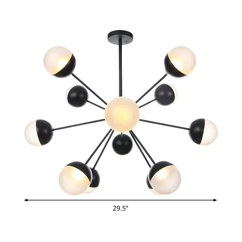 Frosted Glass Bubbly Kroonluchter Licht Hedendaags 12-kops plafondophanglamp zwart Clearhalo