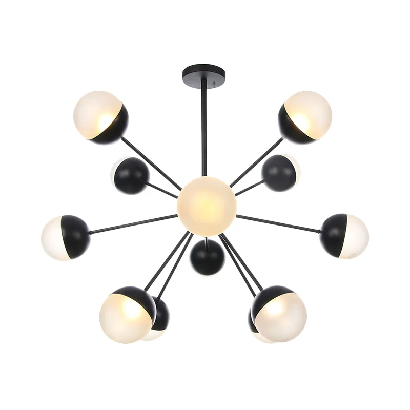 Frosted Glass Bubbly Kroonluchter Licht Hedendaags 12-kops plafondophanglamp zwart Clearhalo