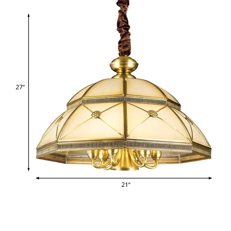 Frosted Glass Gold Hanger Kroonluchter Bowl 7 Lichten Kolonialisme Plafond Hangarmatuur voor keuken Clearhalo
