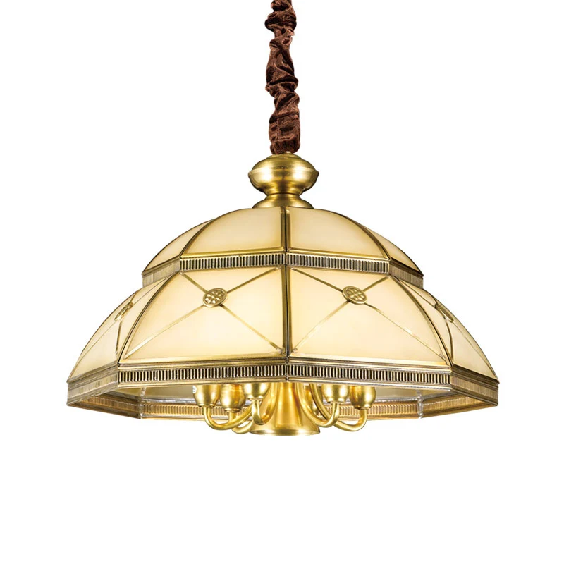 Frosted Glass Gold Hanger Kroonluchter Bowl 7 Lichten Kolonialisme Plafond Hangarmatuur voor keuken Clearhalo