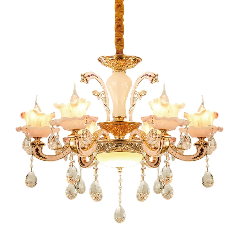 Frosted Glass Ruffle Kroonluchter Mid Century 6-lichts eetkamer hangende plafondlamp rosé goud Clearhalo