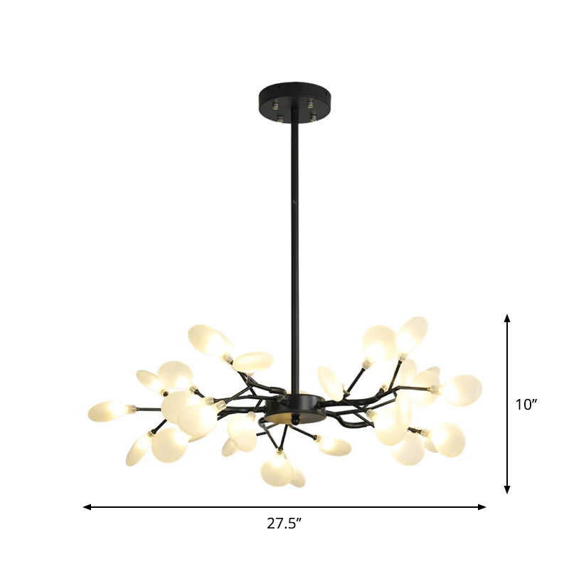 Frosted Shade Black Branch Kroonluchter Multi-Light Modern Metallic Hanglamp voor Restaurant Clearhalo