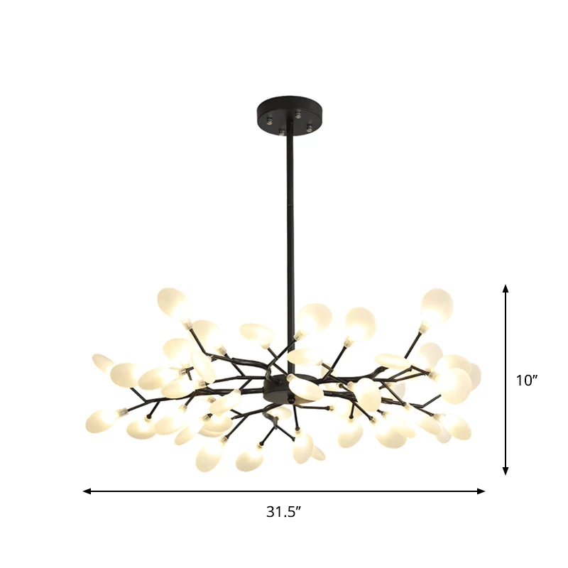 Frosted Shade Black Branch Kroonluchter Multi-Light Modern Metallic Hanglamp voor Restaurant Clearhalo