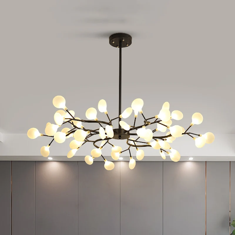 Frosted Shade Black Branch Kroonluchter Multi-Light Modern Metallic Hanglamp voor Restaurant Clearhalo