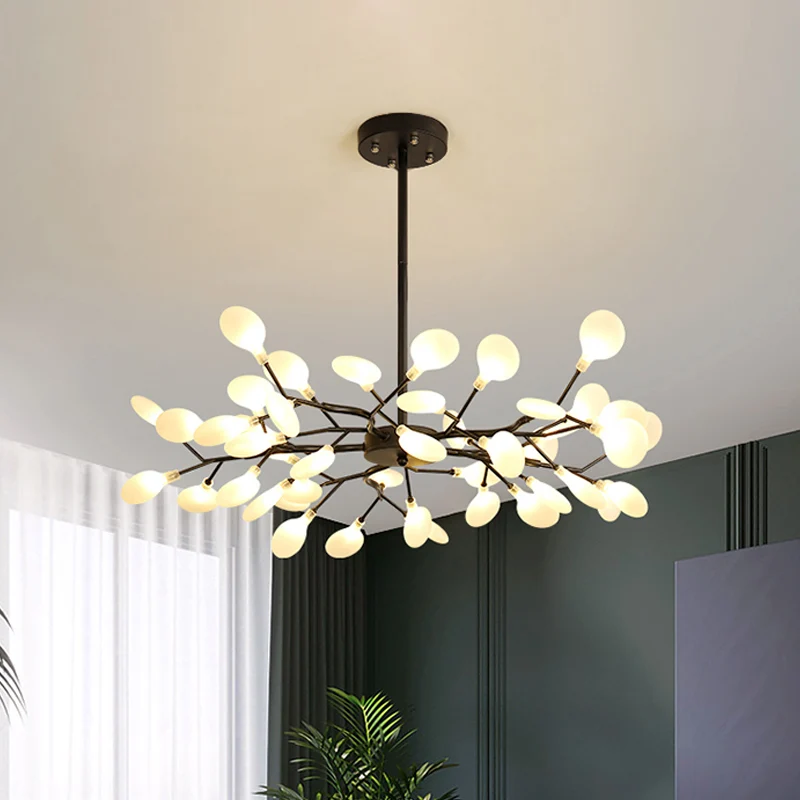 Frosted Shade Black Branch Kroonluchter Multi-Light Modern Metallic Hanglamp voor Restaurant Clearhalo