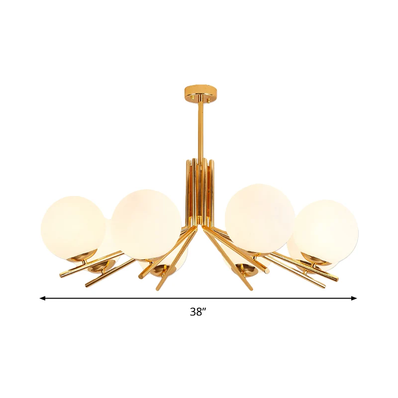 Frosted White Glass Orb plafondkroonluchter moderne 8-kops gouden hanglamp Clearhalo