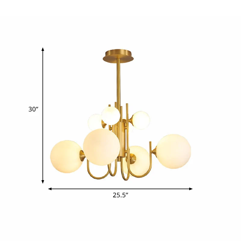Frosted witte glazen bol hanglamp Designer 8-kops hangende kroonluchter messing Clearhalo