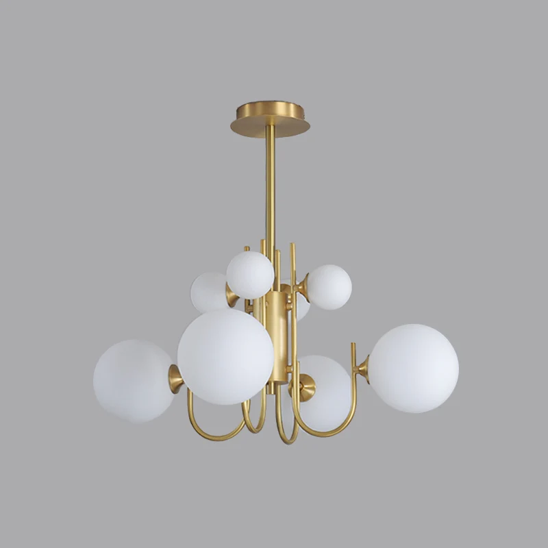 Frosted witte glazen bol hanglamp Designer 8-kops hangende kroonluchter messing Clearhalo
