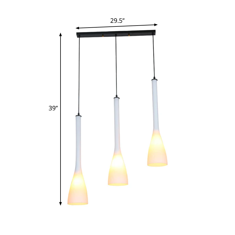 Frosted witte glazen trechter hanglamp, moderne 3-lamps multi-licht hanglamp boven eettafel Clearhalo