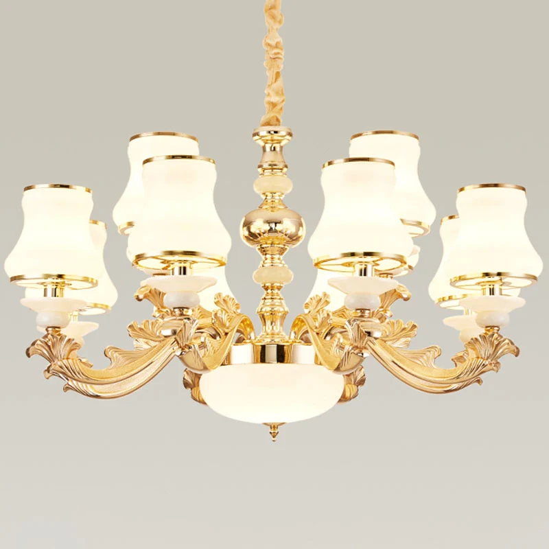 Gebogen arm woonkamer hanglamp metaal moderne kroonluchter licht met urn opaal glazen kap Clearhalo